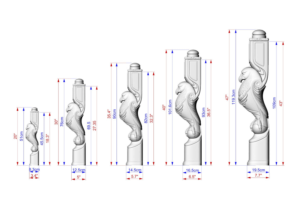 Carved Eagle Decorative Post for Staircase from solid wood, 1pc, Lion statue, Custom size wood balusters for stairs