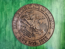 Load image into Gallery viewer, Illinois State Seal made of wood, Coat of Arms of Illinois, wall hanging, wall decor
