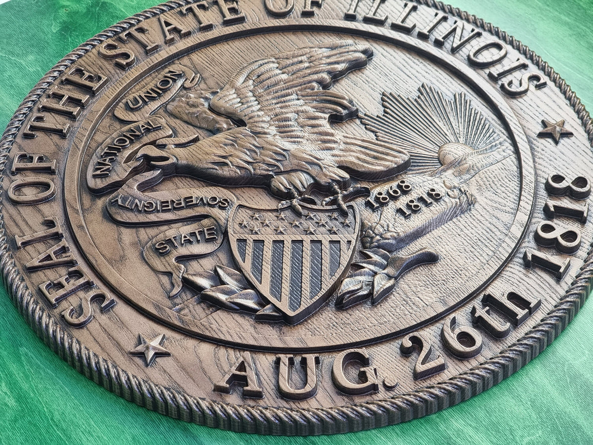 Illinois State Seal made of wood, Coat of Arms of Illinois, wall hanging, wall decor