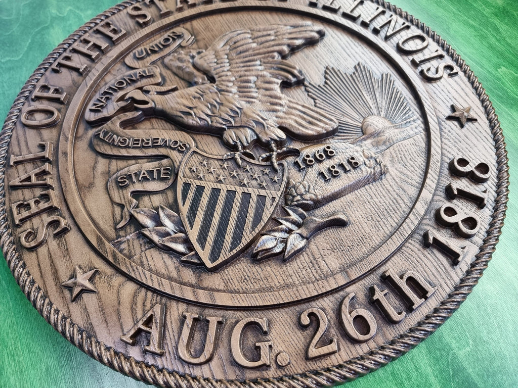 Illinois State Seal made of wood, Coat of Arms of Illinois, wall hanging, wall decor