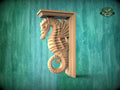 Seahorse Corbel of Wood, Unpainted, Seahorse bracket Carved Wooden Corbel, Home Wall Embellishments, wood onlays, wood wall art decor