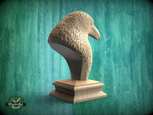 Load image into Gallery viewer, Crow Wooden Finial for Staircase Newel Post, Raven finial bed post, Corbie statue of wood, Decorative Newel Post Cap Bird Face
