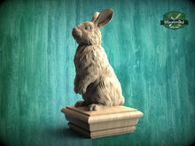 Load image into Gallery viewer, Rabbit Wooden Finial for Staircase Newel Post, Rabbit finial bed post, Rabbit statue of wood, Wooden Rabbit statue cap
