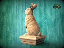 Load image into Gallery viewer, Rabbit Wooden Finial for Staircase Newel Post, Rabbit finial bed post, Rabbit statue of wood, Wooden Rabbit statue cap
