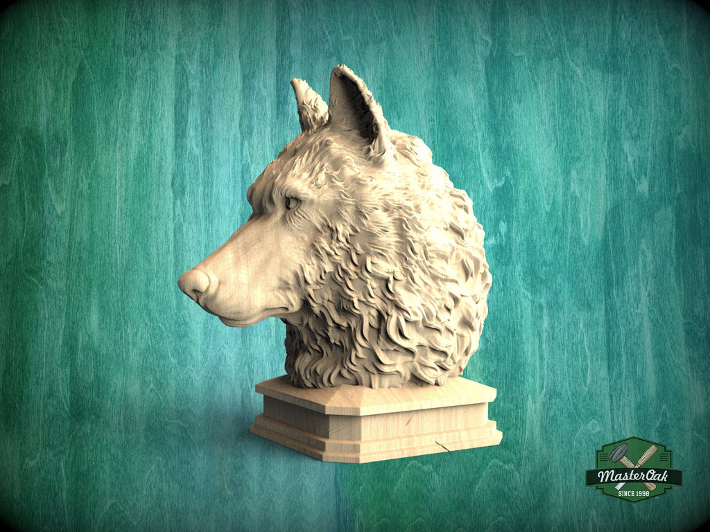 Wolf Wooden Finial for Staircase Newel Post, Wolf finial bed post, Wolf statue of wood, Wooden Wolf statue cap