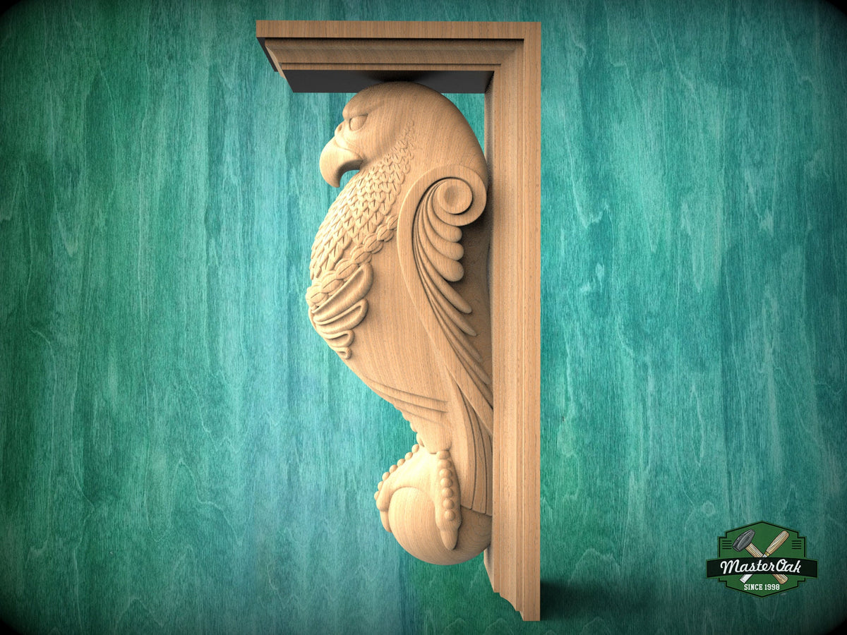 Ealge Corbel of Wood, Unpainted, Eagle bracket Carved Wooden Corbel, Home Wall Embellishments, wood onlays, wood wall art decor