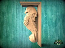 Load image into Gallery viewer, Ealge Corbel of Wood, Unpainted, Eagle bracket Carved Wooden Corbel, Home Wall Embellishments, wood onlays, wood wall art decor
