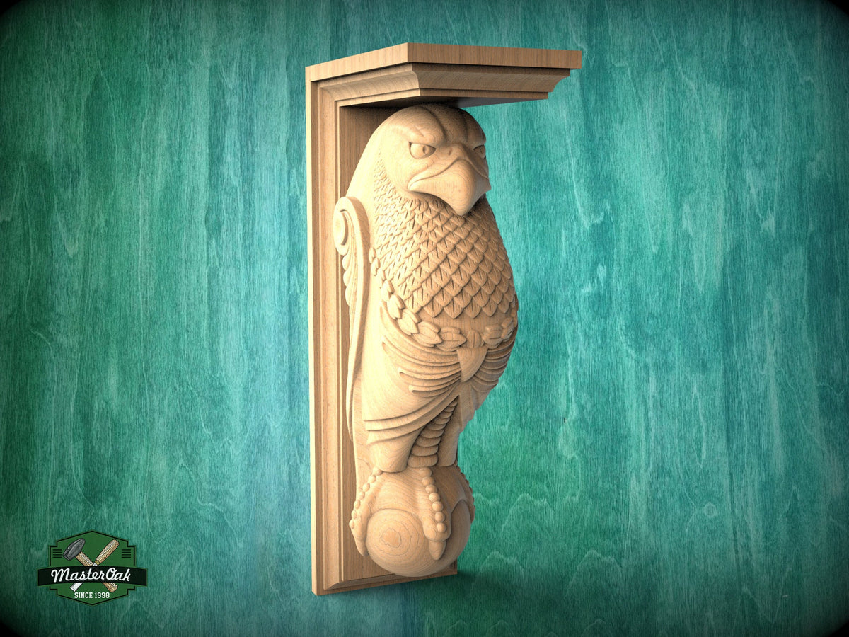 Ealge Corbel of Wood, Unpainted, Eagle bracket Carved Wooden Corbel, Home Wall Embellishments, wood onlays, wood wall art decor