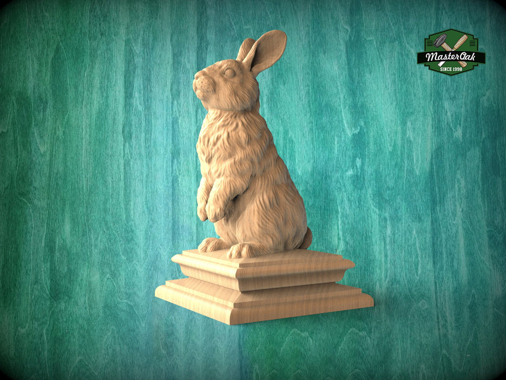 Rabbit version #2 Wooden Finial for Staircase Newel Post, Rabbit finial bed post, Rabbit statue of wood, Wooden Rabbit statue cap