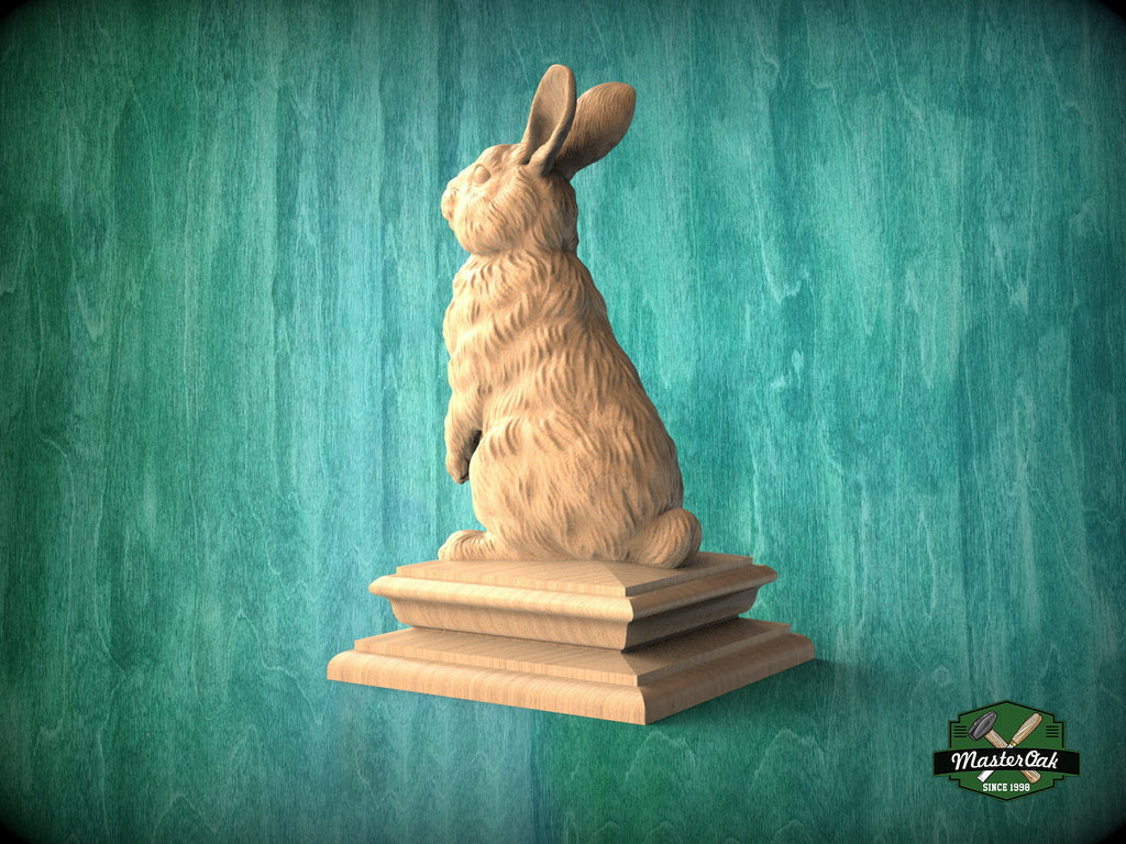 Rabbit version #2 Wooden Finial for Staircase Newel Post, Rabbit finial bed post, Rabbit statue of wood, Wooden Rabbit statue cap
