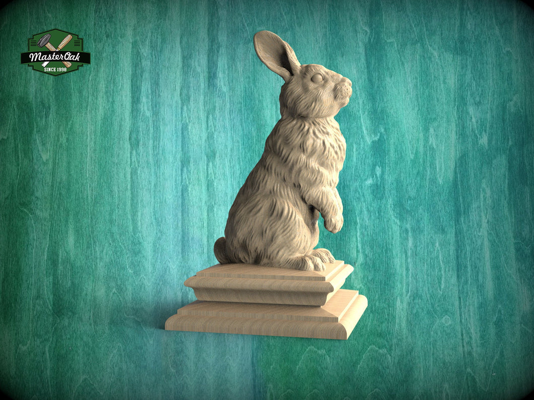 Rabbit version #2 Wooden Finial for Staircase Newel Post, Rabbit finial bed post, Rabbit statue of wood, Wooden Rabbit statue cap
