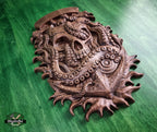 Skull and Octopus carved panel made of wood, wood wall art, carved skull of wood, wall decor carving, Santa Muerte, Dark Art