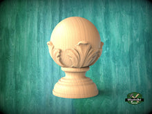 Load image into Gallery viewer, Round Newel Post Cap with acanthus leaves from solid wood, Staircase Newel Post Cap, Bed finials
