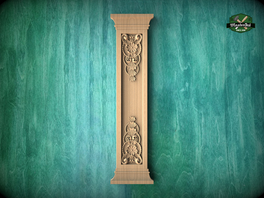 Ornate Wood Carved Architectural Pilaster for interior, Unfinished, column classic flute ionic, Carved Wood Trim Post Pillars