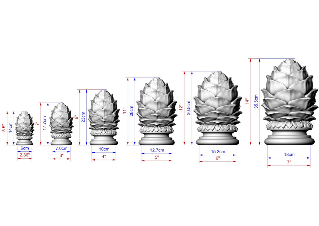 Ornate Wooden Cedar Cone finial for balustrade post, Pinecone finial, Staircase Newel Post Cap, Bed finials