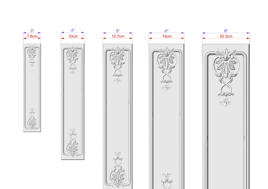 Traditional antique style carved floral pilaster, Unfinished, column classic flute ionic, Carved Wood Trim Post Pillars