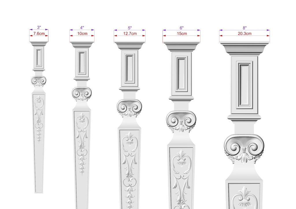 Baroque-style decorative wooden pilaster, Unfinished, column classic capital ionic, Carved Wood Trim Post Pillars