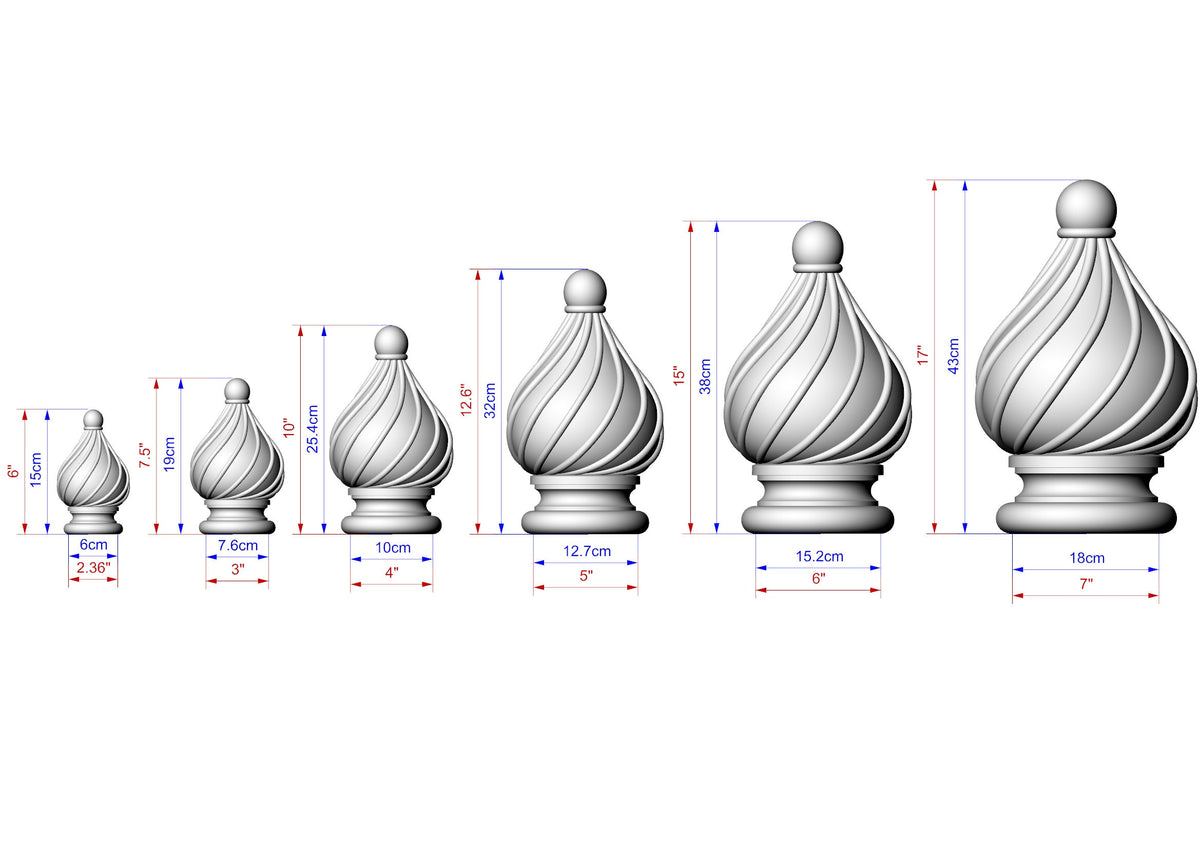 Ornamental Wooden Twisted Finial for furniture, Twisted cap, Staircase Newel Post Cap, Bed finials