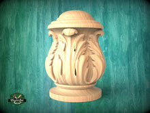 Load image into Gallery viewer, Decorative Wooden Newel Cap With Acanthus Leaves from solid wood, Staircase Newel Post Cap, Bed finials
