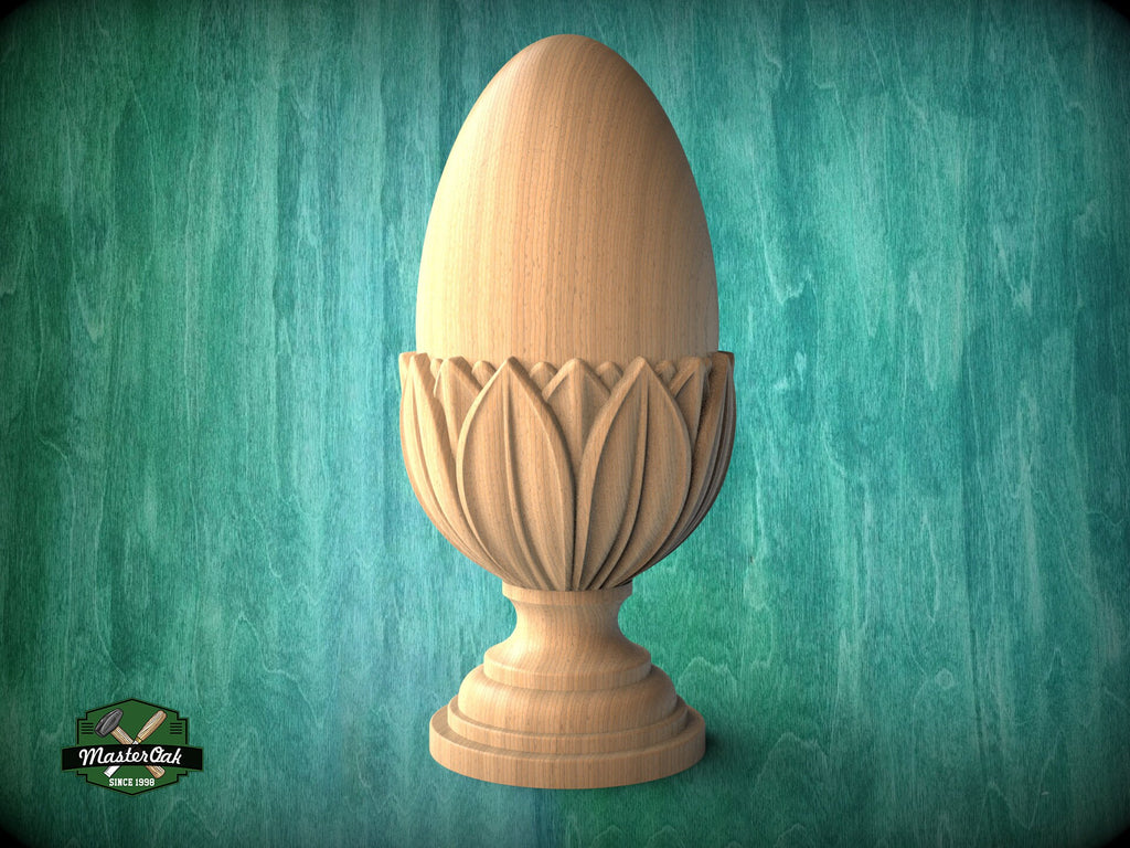 Egg Shaped Finial For Staircases, Carved Post Finials with round base, Staircase Newel Post Cap, Bed finials