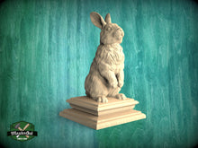 Load image into Gallery viewer, Rabbit version #2 Wooden Finial for Staircase Newel Post, Rabbit finial bed post, Rabbit statue of wood, Wooden Rabbit statue cap
