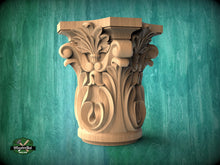 Load image into Gallery viewer, Ionic capital base decor, Acanthus applique, Unpainted, Decorative Carved Wooden Capital, wood onlays, wood wall art decor
