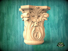 Load image into Gallery viewer, Ionic capital base decor, Acanthus applique, Unpainted, Decorative Carved Wooden Capital, wood onlays, wood wall art decor
