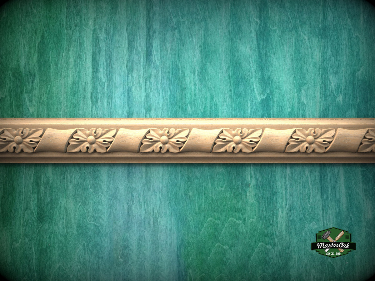 Handcrafted wooden architectural molding 40" from wood, Wooden floral moulding trim, Ornate molding panel from wood, Carved wooden Baguette