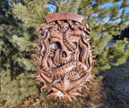 Skull and Octopus carved panel made of wood, wood wall art, carved skull of wood, wall decor carving, Santa Muerte, Dark Art
