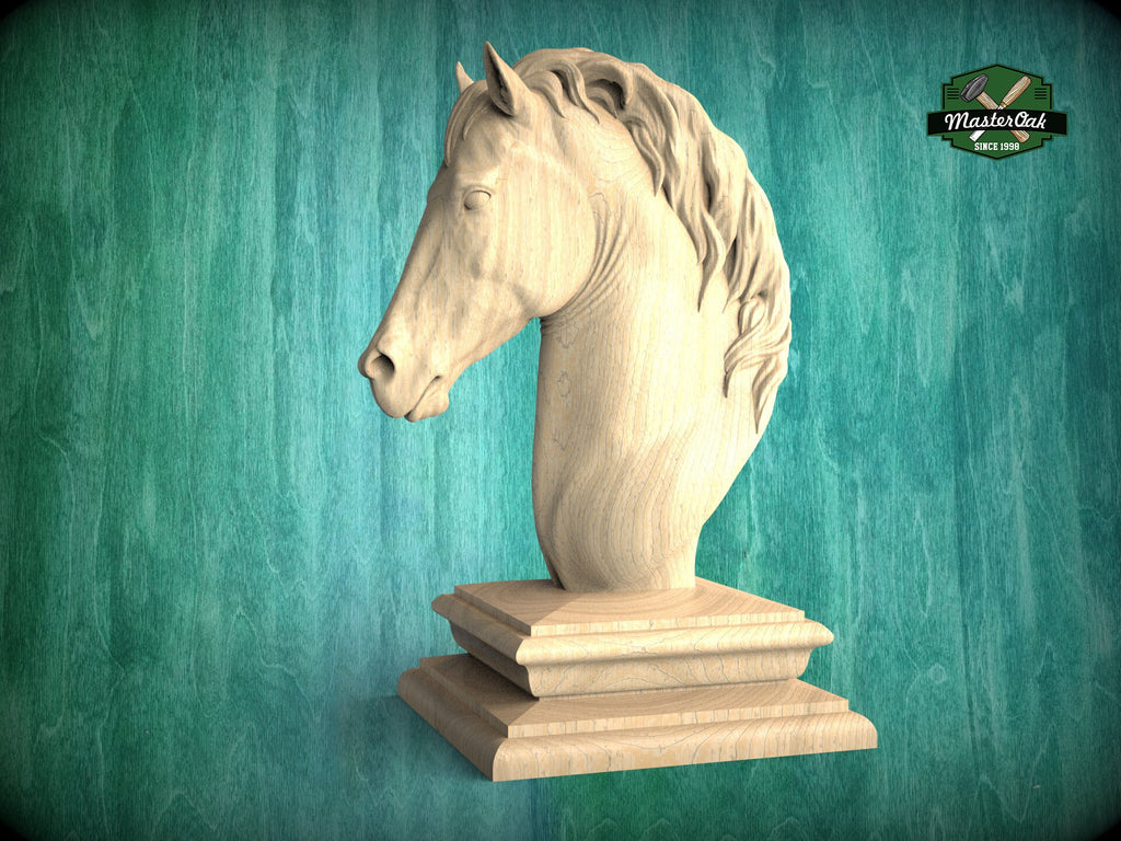 Horse Wooden Bust for Staircase Newel Post, Horse finial bed post, Horse statue of wood, Wooden Horse statue cap