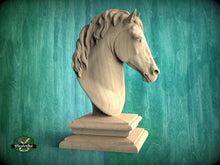 Load image into Gallery viewer, Horse Wooden Bust for Staircase Newel Post, Horse finial bed post, Horse statue of wood, Wooden Horse statue cap
