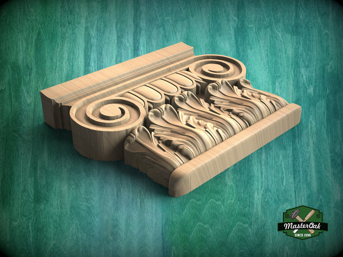 Neoclassical-style wood capital with acanthus leaves, Carved Wooden Capital, 1 piece, unpainted