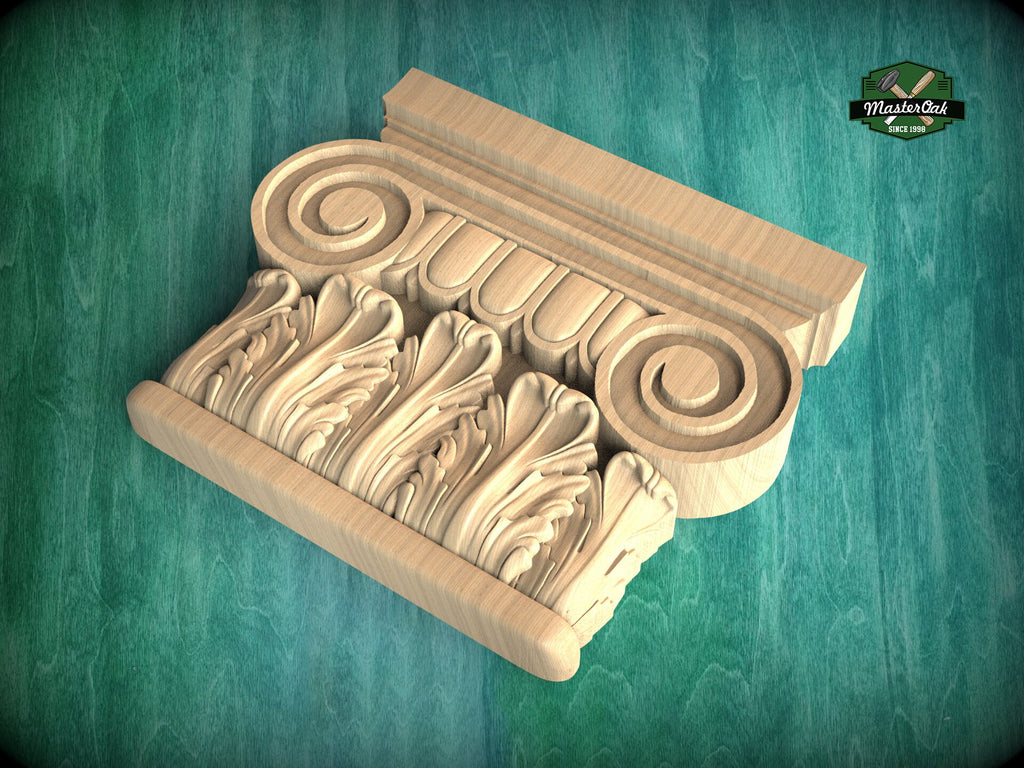 Neoclassical-style wood capital with acanthus leaves, Carved Wooden Capital, 1 piece, unpainted