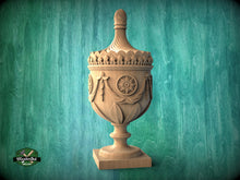 Load image into Gallery viewer, Stunning 18th Century English Urn in Wood, Carved Post Finials with square base, Staircase Newel Post Cap, Bed finials
