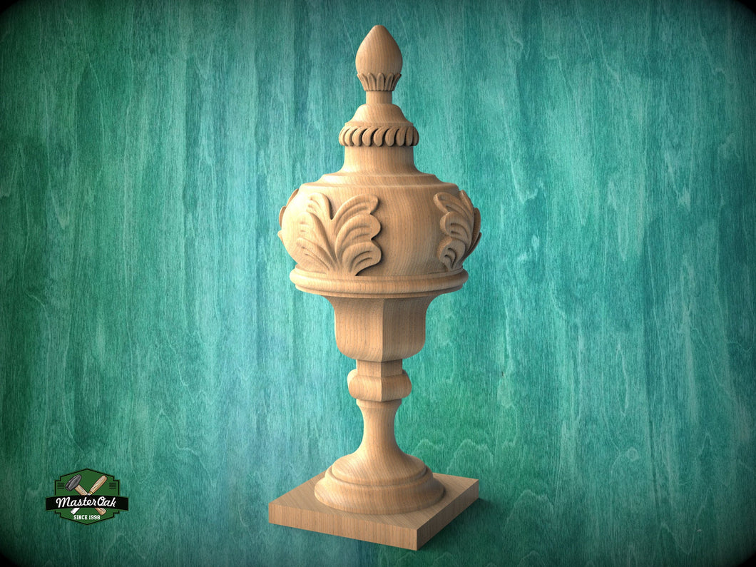 Victory Finial made of Wood, Carved Post Finials with square base, Staircase Newel Post Cap, Bed finials