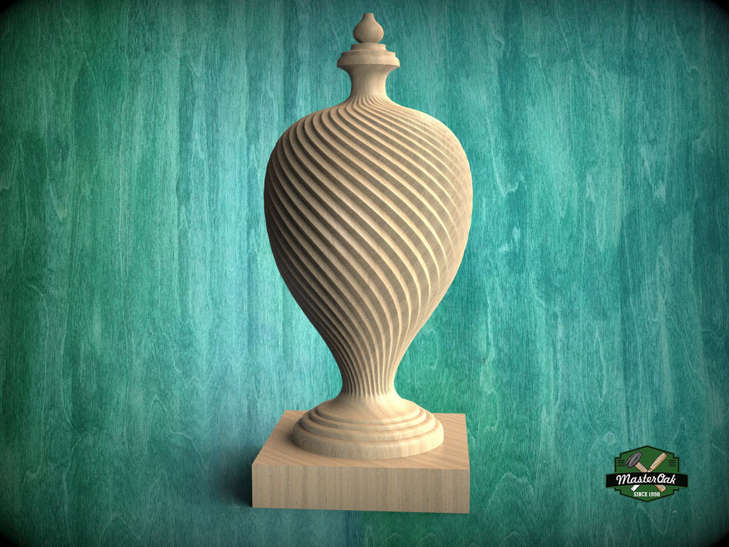 Large Decorative Architectural Hardwood Finial, Carved Post Finials with square base, Staircase Newel Post Cap, Bed finials