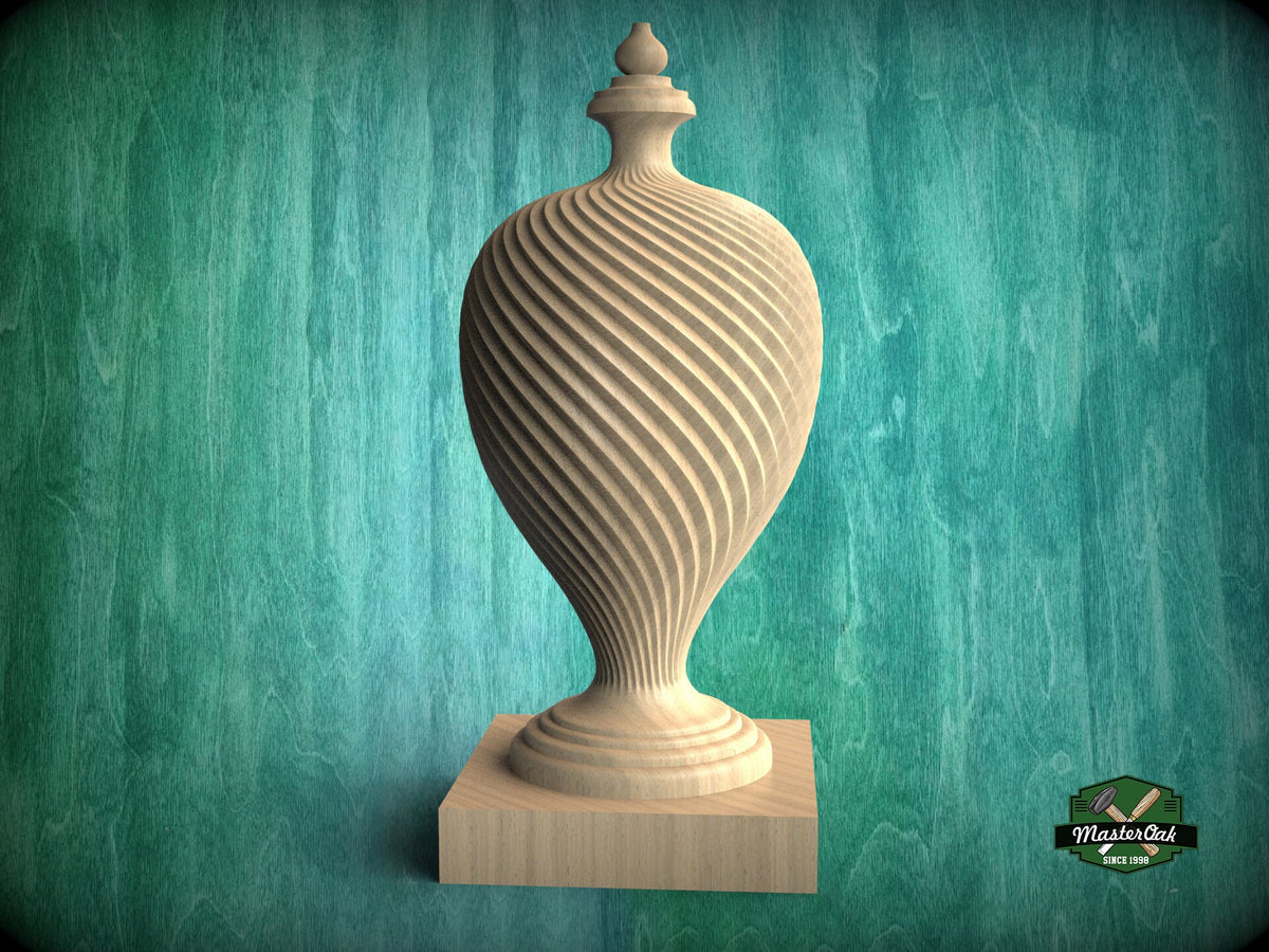 Large Decorative Architectural Hardwood Finial, Carved Post Finials with square base, Staircase Newel Post Cap, Bed finials