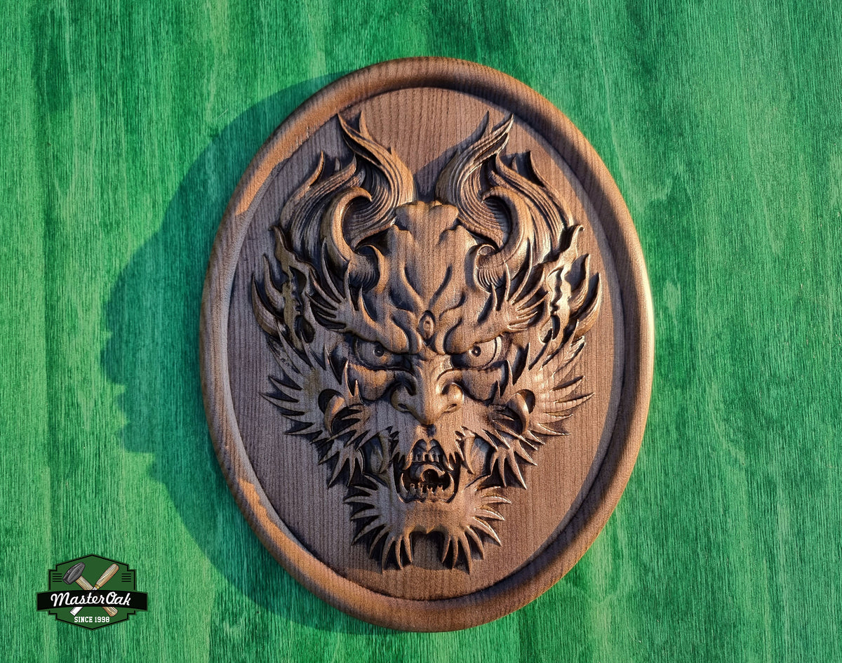 Daemon Face Carved o Wood, Demon mask for decoration, Devil Decor, Wooden Wall art