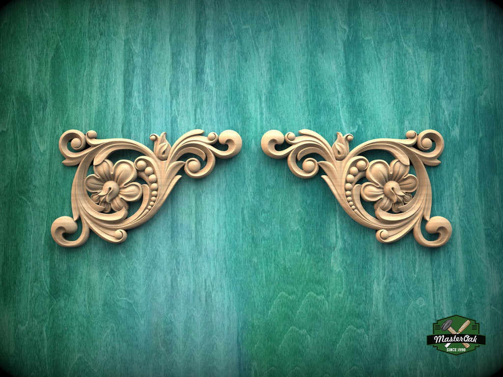 Corner Wooden Applique and Onlay for Furniture, Set of 2pc, decorative wood trim
