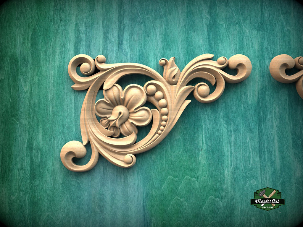 Corner Wooden Applique and Onlay for Furniture, Set of 2pc, decorative wood trim