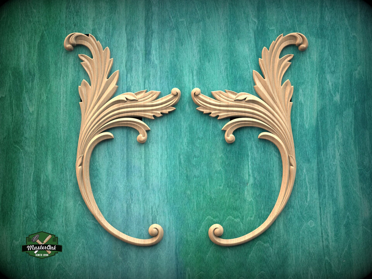 Acanthus Decorative Corner Onlays With Scrolls from wood, Set of 2pc, decorative wood trim