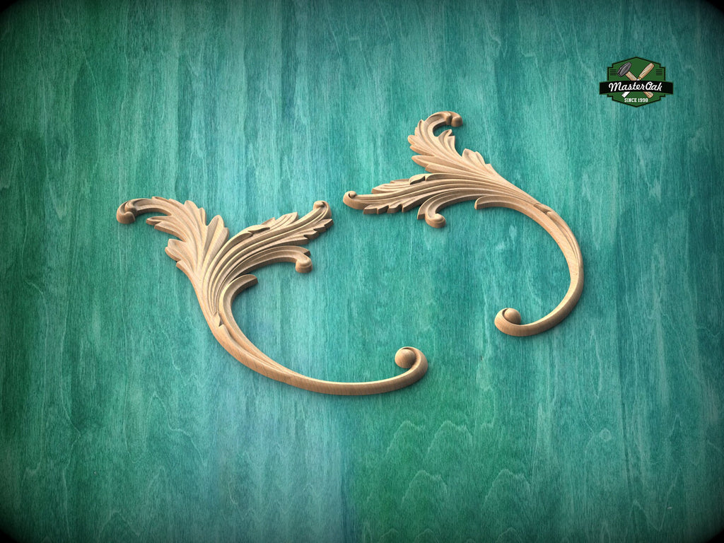 Acanthus Decorative Corner Onlays With Scrolls from wood, Set of 2pc, decorative wood trim