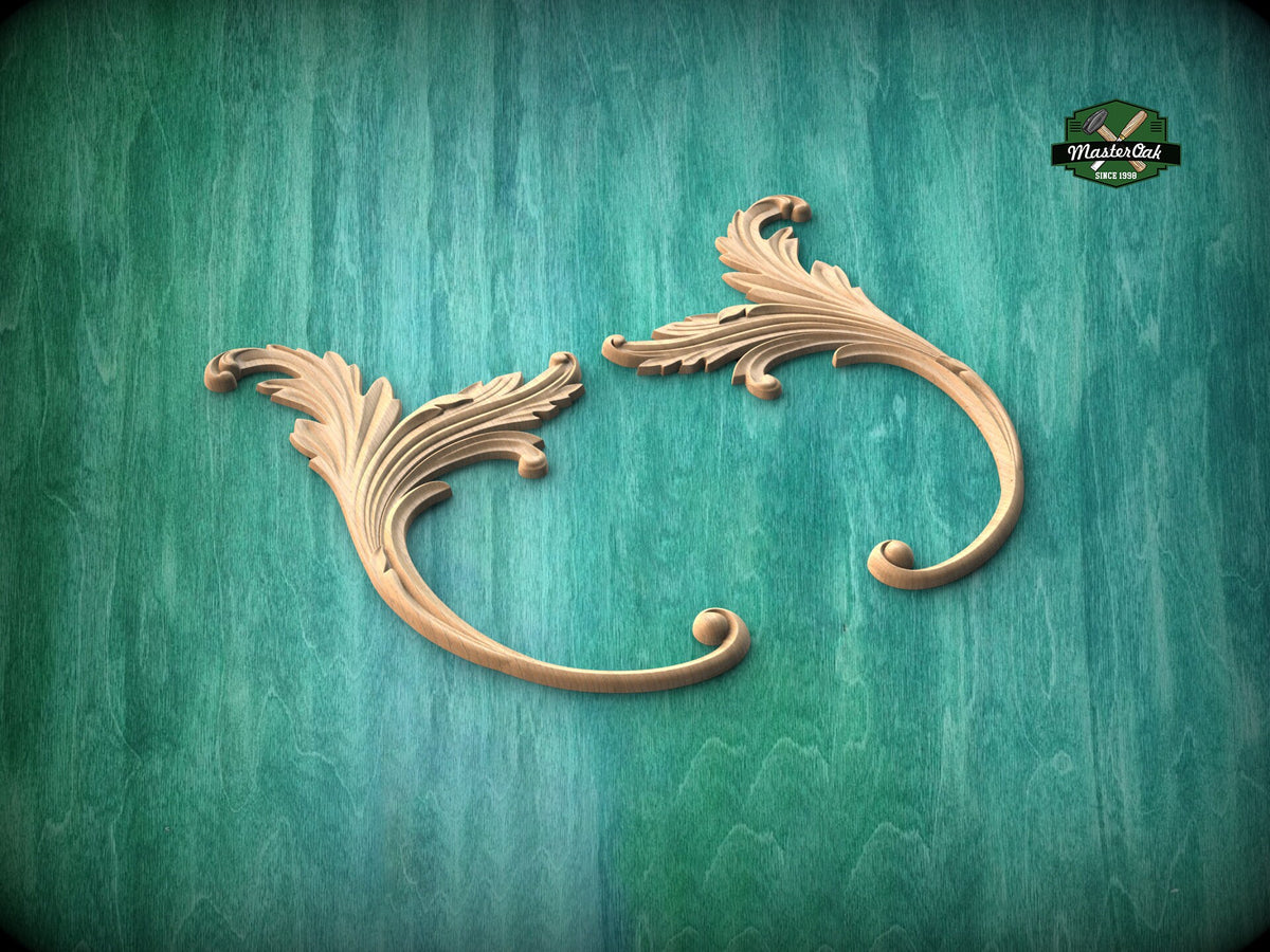 Acanthus Decorative Corner Onlays With Scrolls from wood, Set of 2pc, decorative wood trim