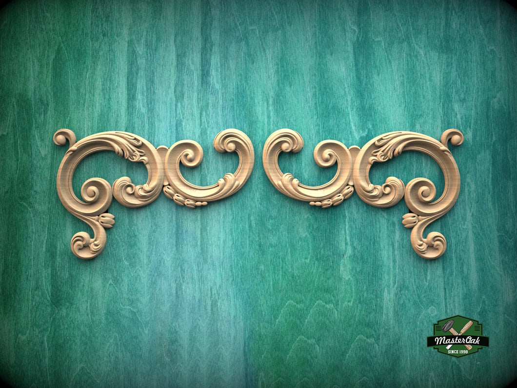 Decorative wood Baroque long corner onlay, Set of 2pc, decorative wood trim
