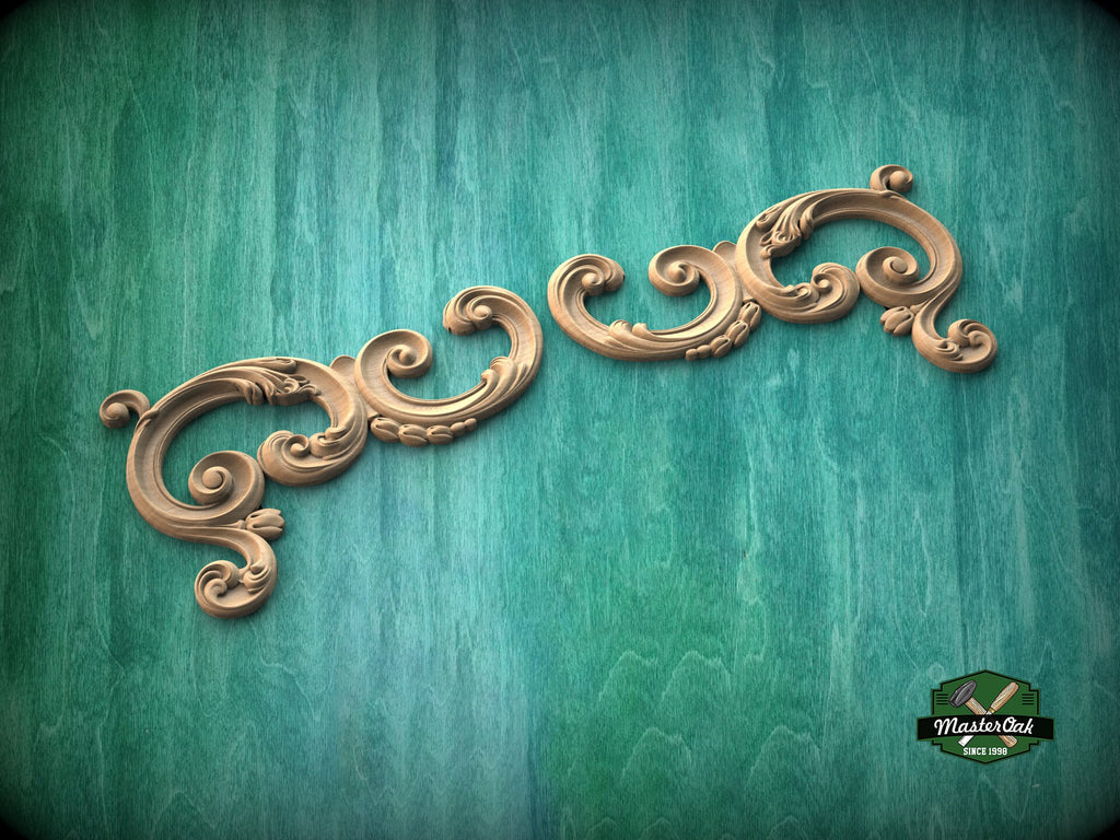 Decorative wood Baroque long corner onlay, Set of 2pc, decorative wood trim