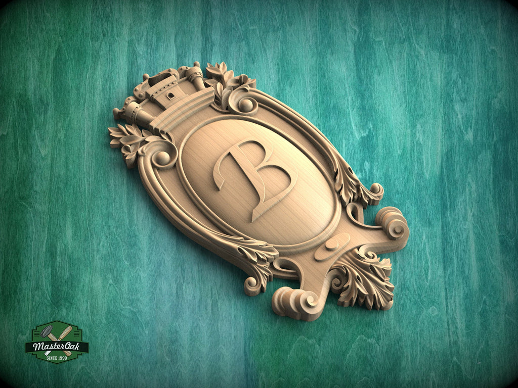 Personalized Antique wooden shield onlay, Unfinished, Decorative wooden baroque small cartouche applique