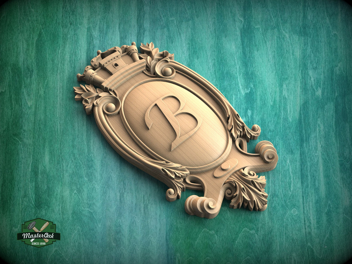 Personalized Antique wooden shield onlay, Unfinished, Decorative wooden baroque small cartouche applique