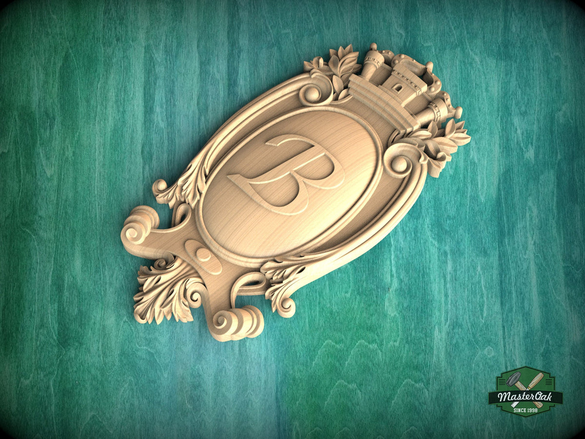 Personalized Antique wooden shield onlay, Unfinished, Decorative wooden baroque small cartouche applique