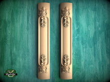 Load image into Gallery viewer, Handcrafted Carved floral style pilasters , Set 2pc, Pair of Carved Wood Trim Post Pillars
