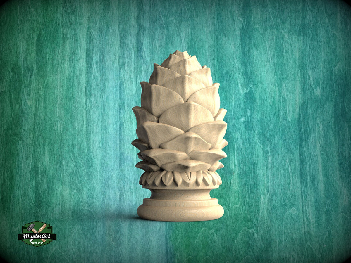Ornate Wooden Cedar Cone finial for balustrade post, Pinecone finial, Staircase Newel Post Cap, Bed finials